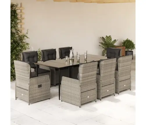 9-Daļīgs Dārza Mēbeļu Komplekts, Matrači,Gaiši Pelēka Pe Pinums Vidaxl