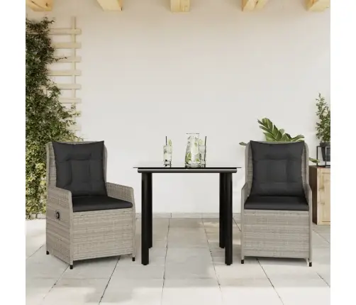 3-Daļīgs Dārza Mēbeļu Komplekts, Matrači,Gaiši Pelēka Pe Pinums Vidaxl