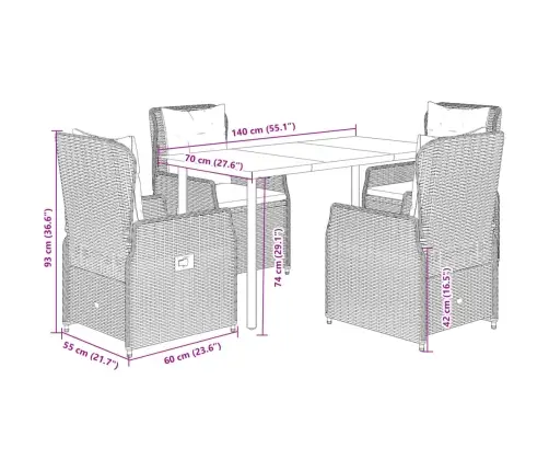 5-Daļīgs Dārza Mēbeļu Komplekts, Matrači,Gaiši Pelēka Pe Pinums Vidaxl
