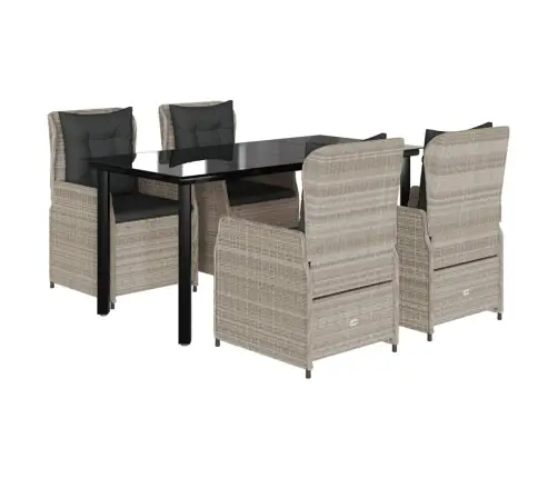 5-Daļīgs Dārza Mēbeļu Komplekts, Matrači,Gaiši Pelēka Pe Pinums Vidaxl