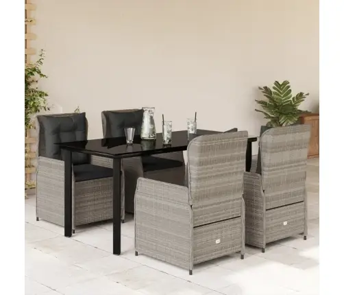 5-Daļīgs Dārza Mēbeļu Komplekts, Matrači,Gaiši Pelēka Pe Pinums Vidaxl