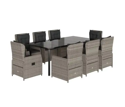 9-Osaline Aiamööbli Komplekt Patjadega, Helehall, Polürotang