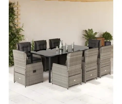 9-Osaline Aiamööbli Komplekt Patjadega, Helehall, Polürotang