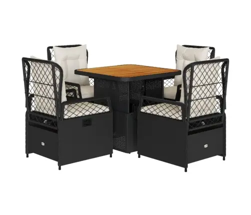 5-Daļīgs Dārza Mēbeļu Komplekts, Matrači, Melna Pe  Rotangpalma Vidaxl