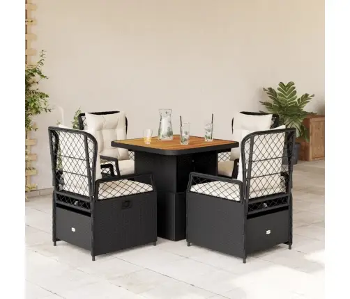 5-Daļīgs Dārza Mēbeļu Komplekts, Matrači, Melna Pe  Rotangpalma Vidaxl