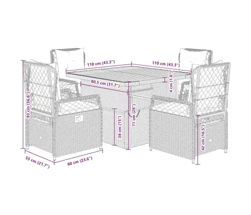 Sodo Komplektas Su Pagalvėlėmis, 5 Dalių, Juodas, Poliratanas