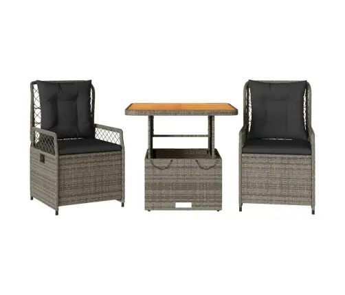 3-Daļīgs Dārza Mēbeļu Komplekts, Matrači, Pelēka Pe Rotangpalma Vidaxl