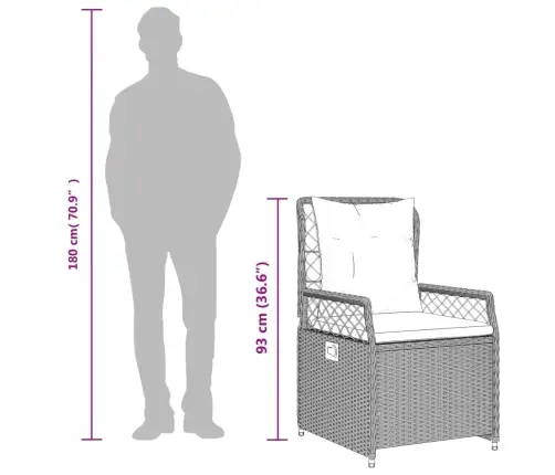 3-Daļīgs Dārza Mēbeļu Komplekts, Matrači, Pelēka Pe Rotangpalma Vidaxl