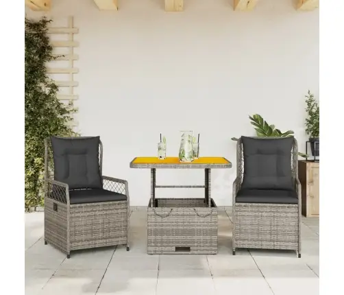 3-Daļīgs Dārza Mēbeļu Komplekts, Matrači, Pelēka Pe Rotangpalma Vidaxl