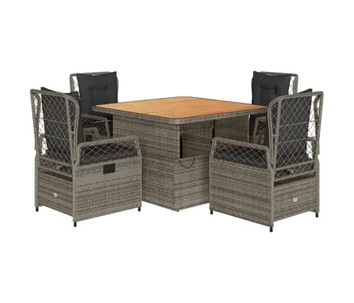 5-Daļīgs Dārza Mēbeļu Komplekts, Matrači, Pelēka Pe Rotangpalma Vidaxl