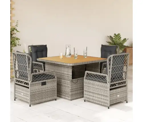 5-Daļīgs Dārza Mēbeļu Komplekts, Matrači, Pelēka Pe Rotangpalma Vidaxl