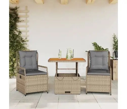 3-Daļīgs Dārza Mēbeļu Komplekts, Matrači, Bēša Pe Rotangpalma Vidaxl