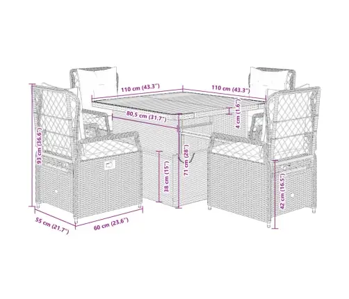 5-Osaline Aiamööbli Komplekt Patjadega, Beež, Polürotang
