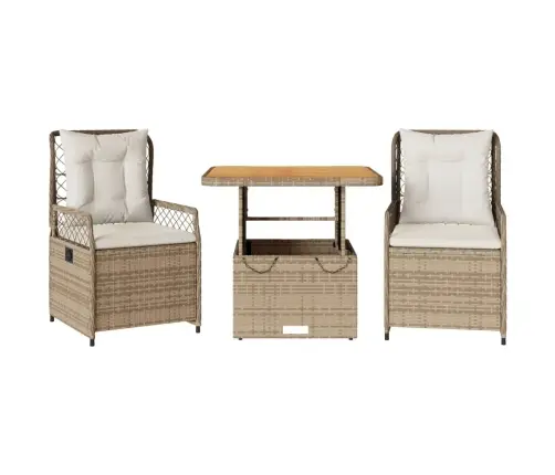 3-Daļīgs Dārza Mēbeļu Komplekts, Matrači, Bēša Pe Rotangpalma Vidaxl