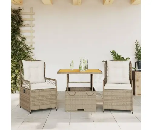 3-Daļīgs Dārza Mēbeļu Komplekts, Matrači, Bēša Pe Rotangpalma Vidaxl