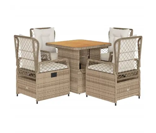 5-Daļīgs Dārza Mēbeļu Komplekts, Matrači, Bēša Pe Rotangpalma Vidaxl