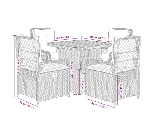 5-Daļīgs Dārza Mēbeļu Komplekts, Matrači, Bēša Pe Rotangpalma Vidaxl