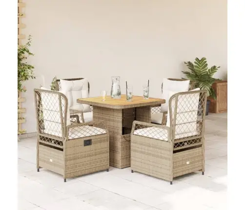 5-Daļīgs Dārza Mēbeļu Komplekts, Matrači, Bēša Pe Rotangpalma Vidaxl