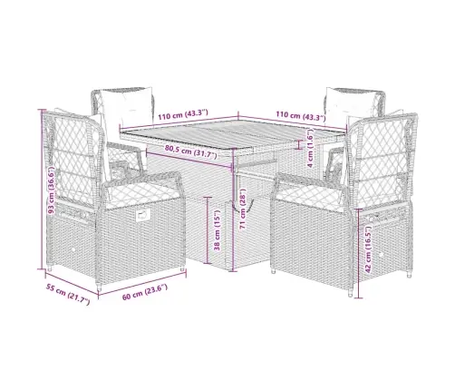 5-Osaline Aiamööbli Komplekt Patjadega, Beež, Polürotang