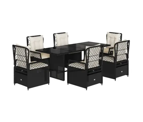 7-Osaline Aiamööblikomplekt Patjadega, Must, Polürotang