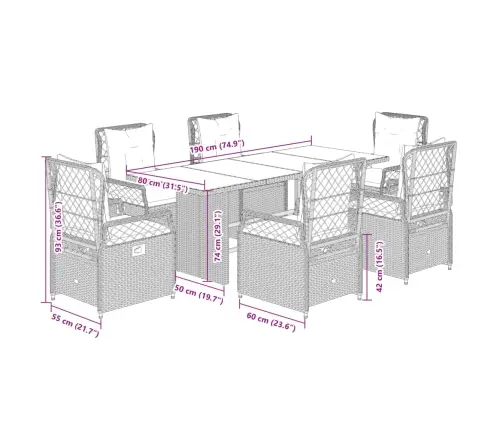 7-Osaline Aiamööblikomplekt Patjadega, Must, Polürotang