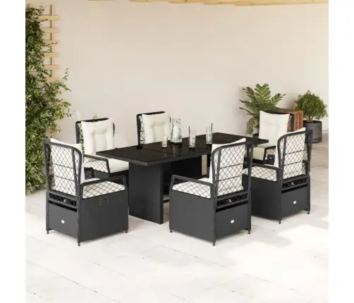 7-Osaline Aiamööblikomplekt Patjadega, Must, Polürotang