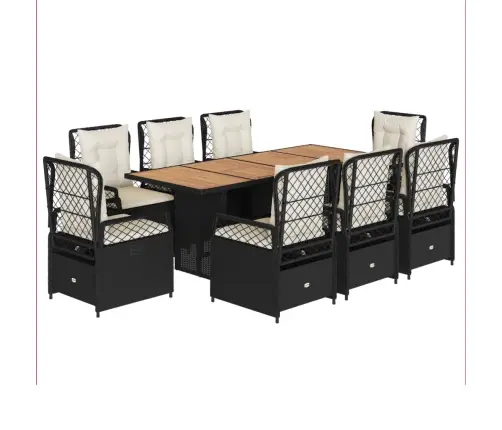 9-Daļīgs Dārza Mēbeļu Komplekts, Matrači, Melns, Pe Rotangpalma Vidaxl