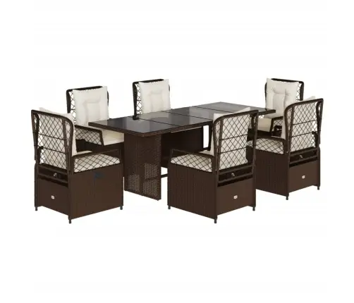 7-Daļīgs Dārza Mēbeļu Komplekts, Matrači, Brūna Pe Rotangpalma Vidaxl