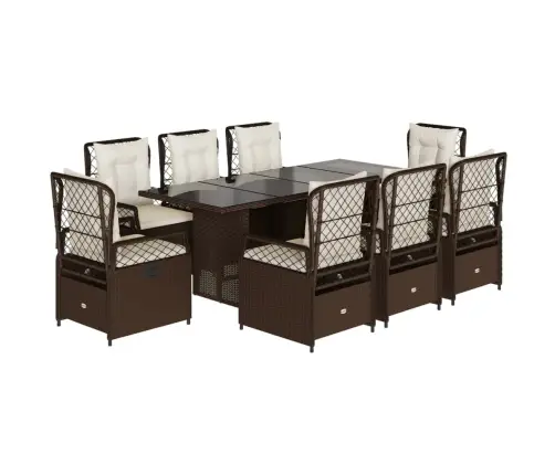 9-Osaline Aia Söögimööbli Komplekt Patjadega, Pruun, Polürotang