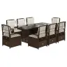 9-Osaline Aia Söögimööbli Komplekt Patjadega, Pruun, Polürotang