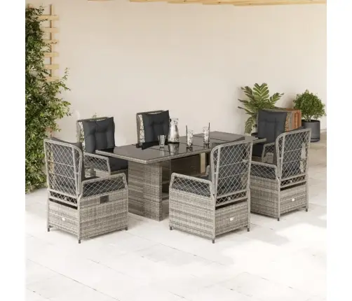 7-Osaline Aiamööbli Komplekt Patjadega, Hall, Polürotang