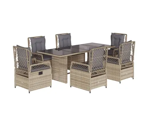 Sodo Komplektas Su Pagalvėlėmis, 7 Dalių, Smėlio, Poliratanas