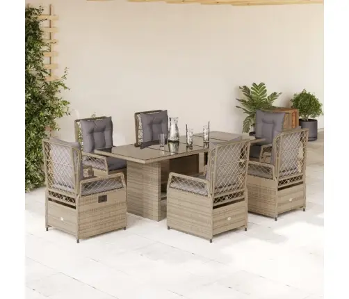 Sodo Komplektas Su Pagalvėlėmis, 7 Dalių, Smėlio, Poliratanas