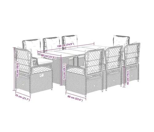 9-Daļīgs Virtuves Mēbeļu Komplekts Ar Matračiem, Pe Rotangpalma Vidaxl