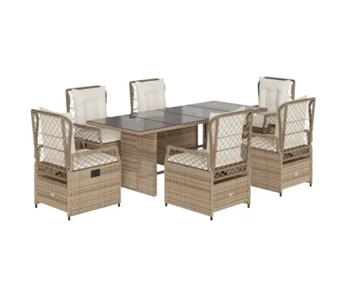 7-Osaline Aiamööbli Komplekt Patjadega, Beež, Polürotang