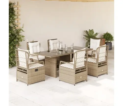 7-Osaline Aiamööbli Komplekt Patjadega, Beež, Polürotang