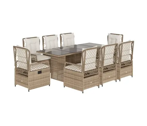 9-Daļīgs Virtuves Mēbeļu Komplekts Ar Matračiem, Pe Rotangpalma Vidaxl