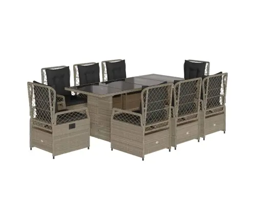 9-Osaline Aiamööbli Komplekt Patjadega, Helehall, Polürotang