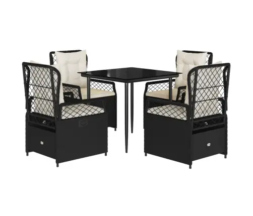 5-Daļīgs Dārza Mēbeļu Komplekts, Matrači, Melna Pe  Rotangpalma Vidaxl