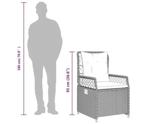 5-Daļīgs Dārza Mēbeļu Komplekts, Matrači, Melna Pe  Rotangpalma Vidaxl