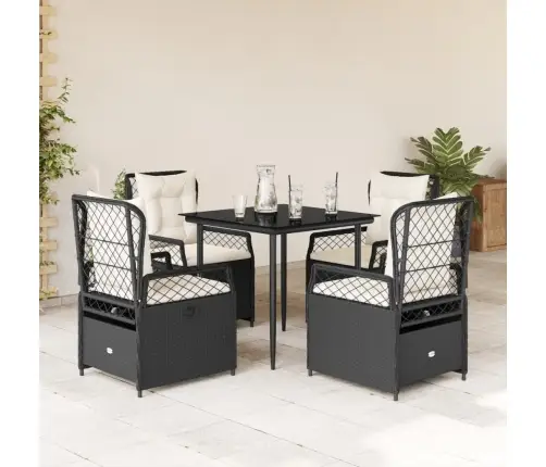 5-Daļīgs Dārza Mēbeļu Komplekts, Matrači, Melna Pe  Rotangpalma Vidaxl