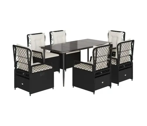 7-Osaline Aiamööblikomplekt Patjadega, Must, Polürotang