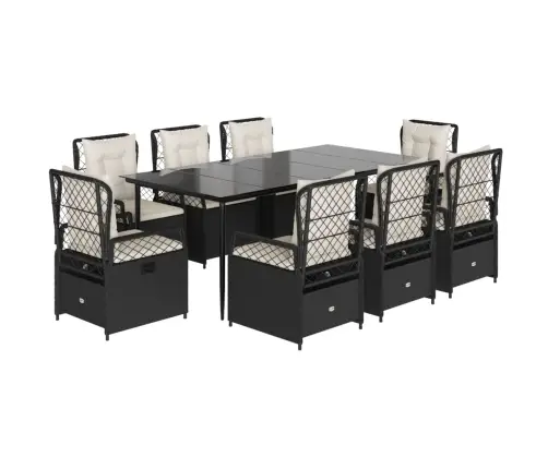 9-Osaline Aiamööbli Komplekt Patjadega, Must, Polürotang