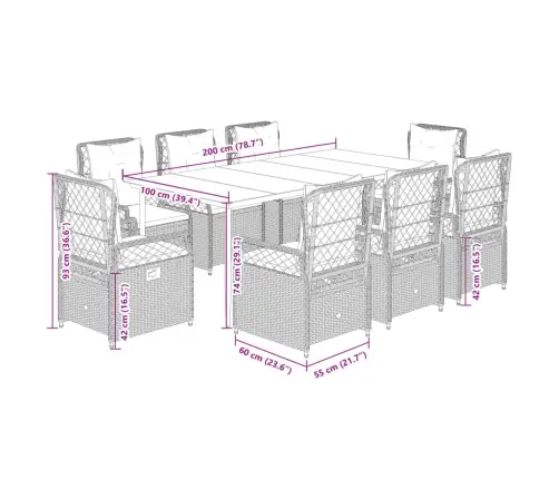 9-Osaline Aiamööbli Komplekt Patjadega, Must, Polürotang