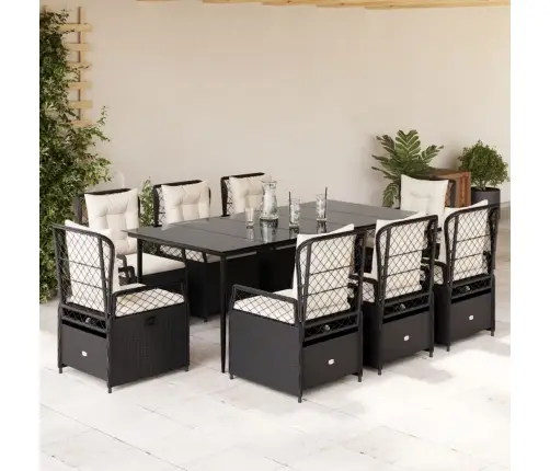 9-Osaline Aiamööbli Komplekt Patjadega, Must, Polürotang