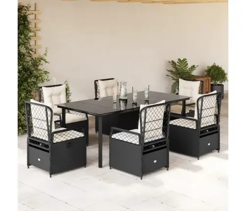 Sodo Komplektas Su Pagalvėlėmis, 7 Dalių, Juodas, Poliratanas