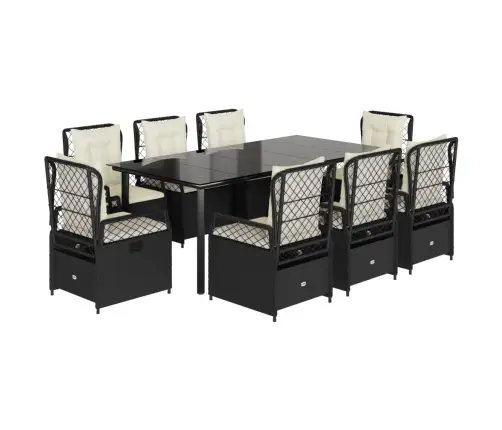 Sodo Komplektas Su Pagalvėlėmis, 9 Dalių, Juodas, Poliratanas