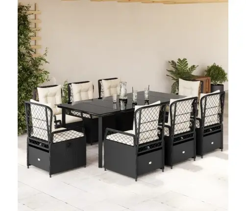 Sodo Komplektas Su Pagalvėlėmis, 9 Dalių, Juodas, Poliratanas