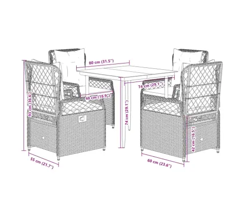 Sodo Komplektas Su Pagalvėlėmis, 5 Dalių, Rudas, Poliratanas