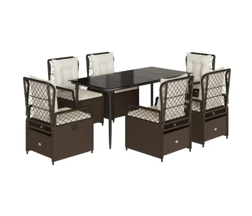 7-Osaline Aia Söögimööbli Komplekt Patjadega, Pruun, Polürotang